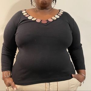 Black Sleeved Shirt w/ decorative neckline